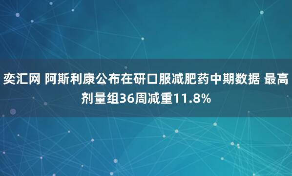 奕汇网 阿斯利康公布在研口服减肥药中期数据 最高剂量组36周减重11.8%